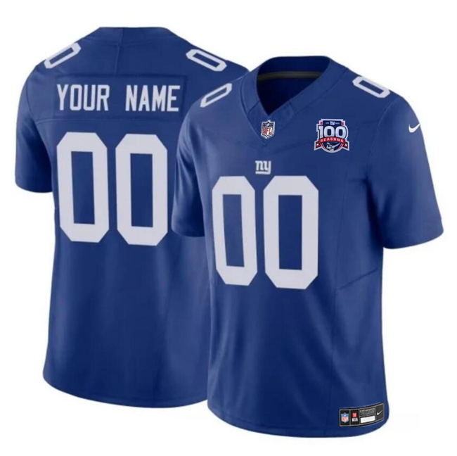 Men's New York Giants Active Player Custom Blue 2024 F.U.S.E. 100TH Season Patch Vapor Untouchable Limited Football Stitched Jersey